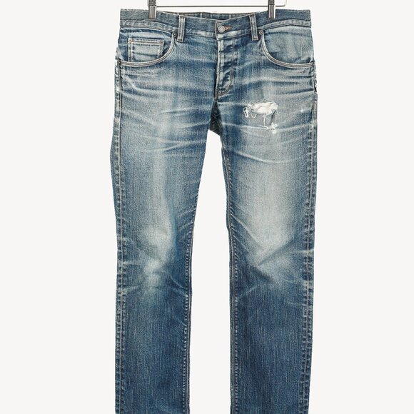 Prada Medium-Blue Distressed Tapered-Fit Jeans - Picture 1 of 16